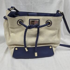 Calvin Klein Cream and Navy Drawstring Crossbody Bag